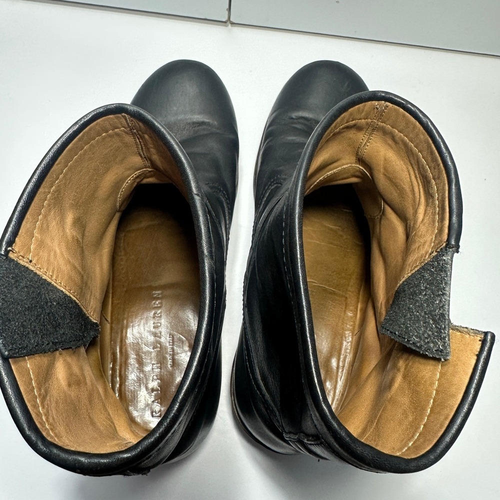Ralph Lauren St Mortiz Garret Boots Mens 10 Black Leather Buckle Italy Moto - Picture 8 of 9